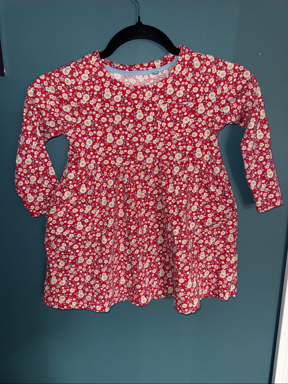 Mini Boden Red Daisy-Print Long Sleeve Dress
